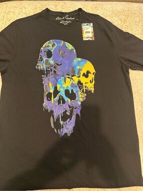 Robert Graham Black Short-Sleeve Tee with Multicolor Drip Skull Graphic